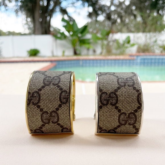 Gucci Monogram Wide Cuff Bangle in Gold - Picture 6 of 11